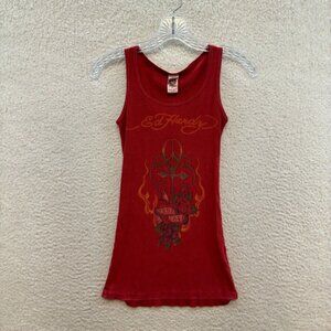 Y2K Vintage Ed Hardy Tank Top S Small M Medium Red Cyber Grunge Tattoo Moto
